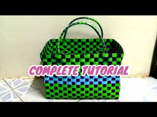 (UPGRADE) . MEMBUAT ANYAMAN BAKUL PLASTIK/BASKET HOMEMADE/KRAFTANGAN/KERAJINAN
