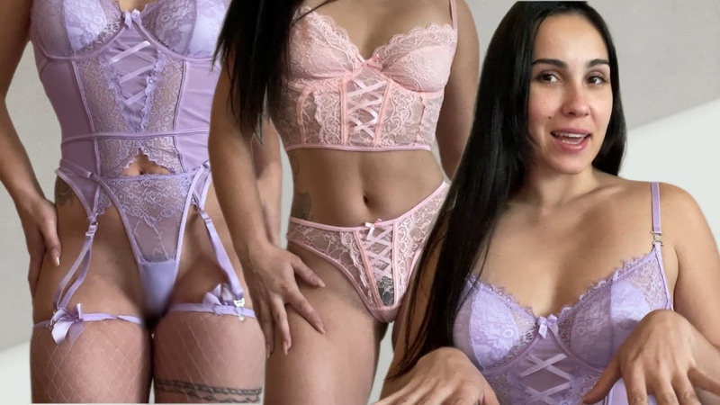 New Lace And Garter Belt Lingerie Set Try on Haul With Fishnet