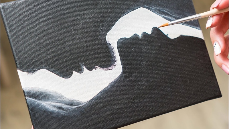 Silhouette of a Romantic couple in the Dark Acrylic painting, Homemade Illustration