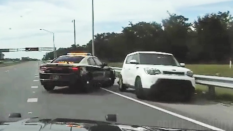 Florida Highway Patrol Trooper Performs a Triple PIT Maneuver To Apprehend Felon in Orange