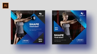 Modern Social Media Banner | Gym Fitness | Illustrator Tutorial | Part 2