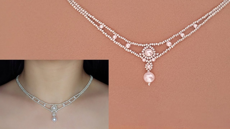 DIY Princess Style Pearl Beaded Necklace. How to Make Beaded Necklace with Pearls. Beading